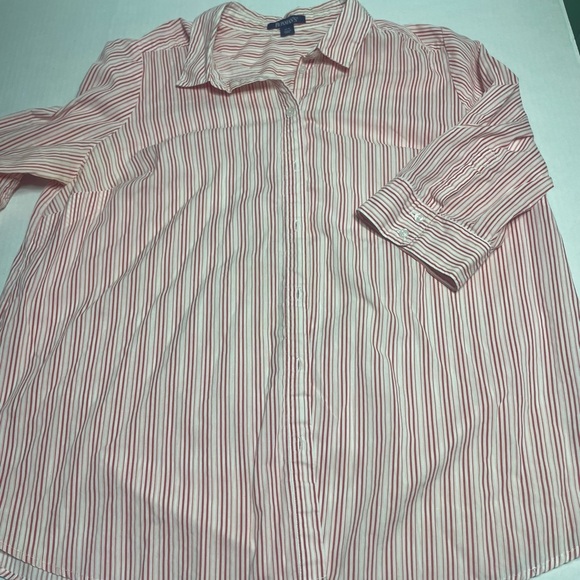 Roamans women’s Red Striped Shirt size 22W 3/4 sleeves - Picture 3 of 6
